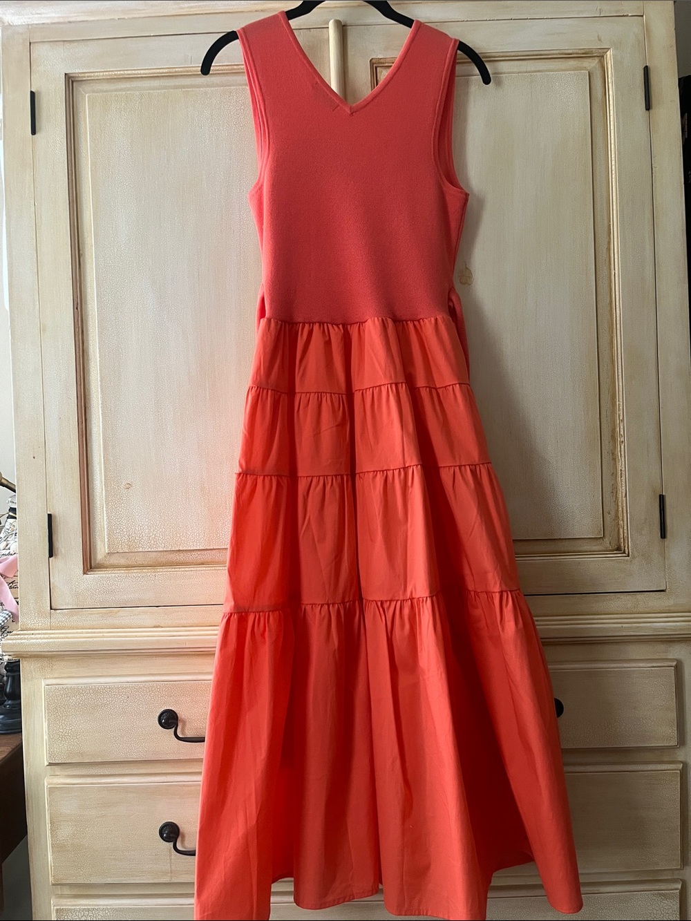 Jason Wu designer Sleeveless V-Neck Tiered Orange Dress with Waist Tie-NWT-S - Picture 6 of 7